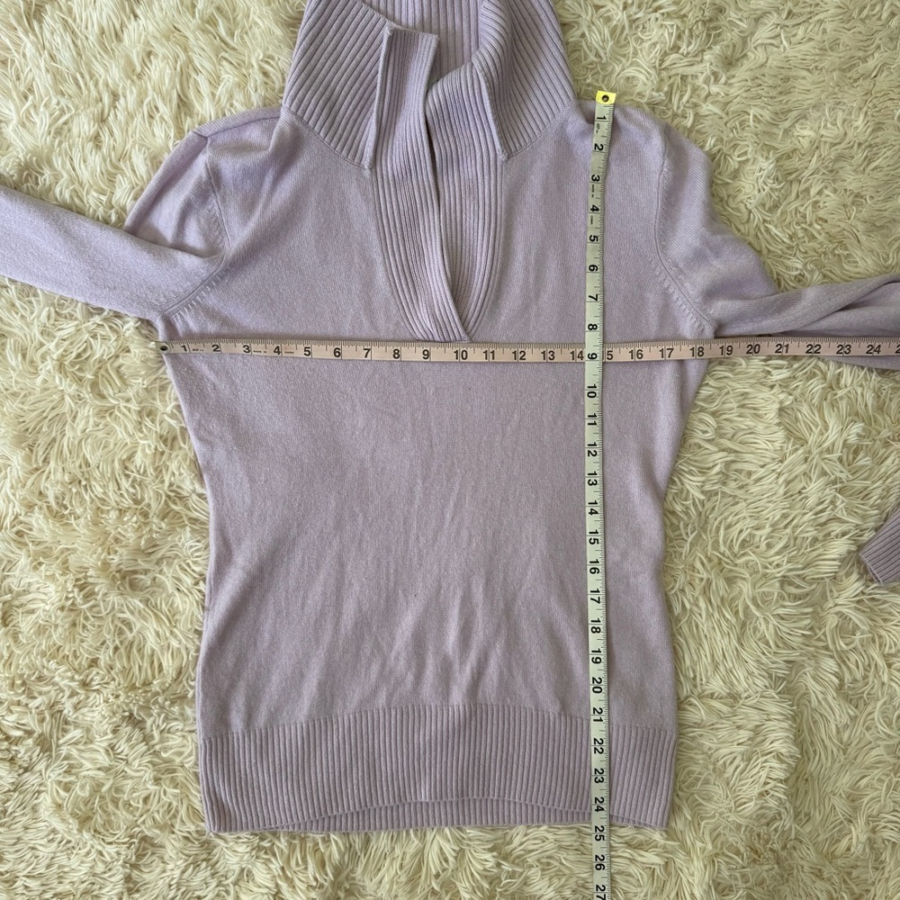 Cache Lilac Wool Cashmere Blend Ribbed V-Neck Sweater L collared - Picture 4 of 6